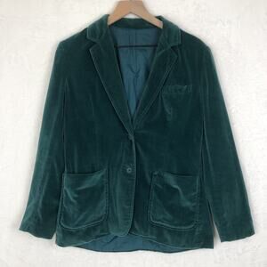 VTG PEDDLERS 100%‎ Cotton Velvet Blazer Women's Sz 13/14 Teal Lined Jacket Japan
